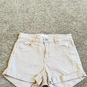 H&M Light Beige High-Rise Cuffed Denim Shorts